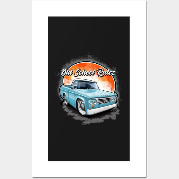 Old School Rulez Dodge D100 Truck Blue Wall Art by stefansautoart